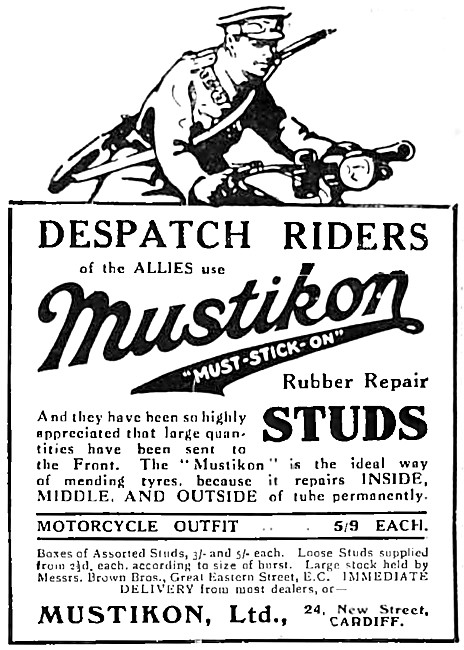 Mustikon Motor Cycle Tyre Studs For Military Machines 1915       