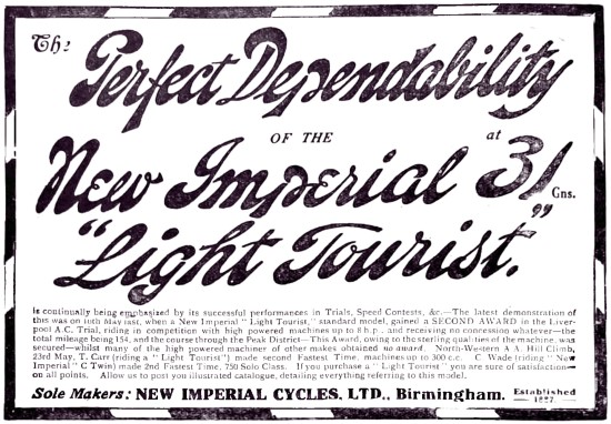 New Imperial Motor Cycles 1914 Advert                            