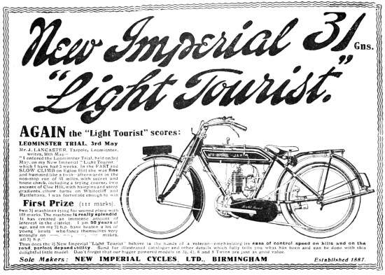 1914 New Imperial Light Tourist Motor Cycle                      