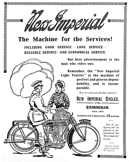 New Imperial Light Tourist Motor Cycle 1916 Advert               