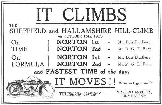 1913 Norton Motor Cycle Hill Climb Successes                     