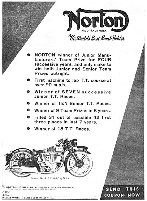 Norton ES2 Motor Cycle 1938 Advert                               