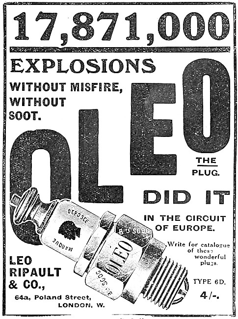 Oleo Spark Plugs 1913 Advert                                     