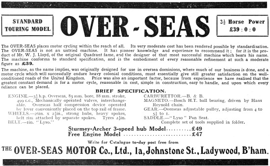 1913 Overseas Touring Model Motor Cycles                         