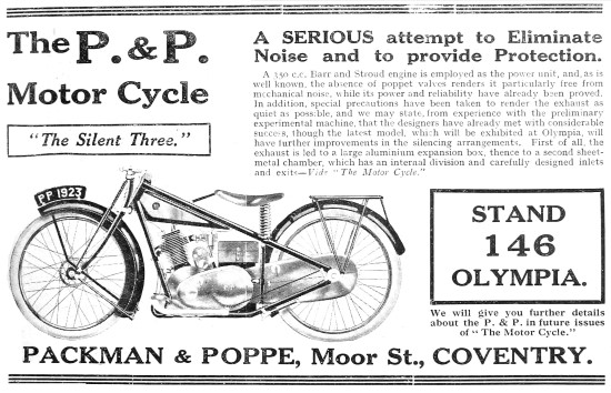 1922 Packman & Poppe Silent Three Motor Cycles                   