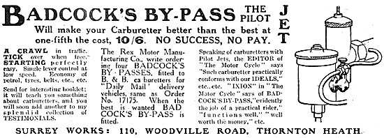 Badcocks By-Pass Motor Cycle Carburetter Attachment 1914         