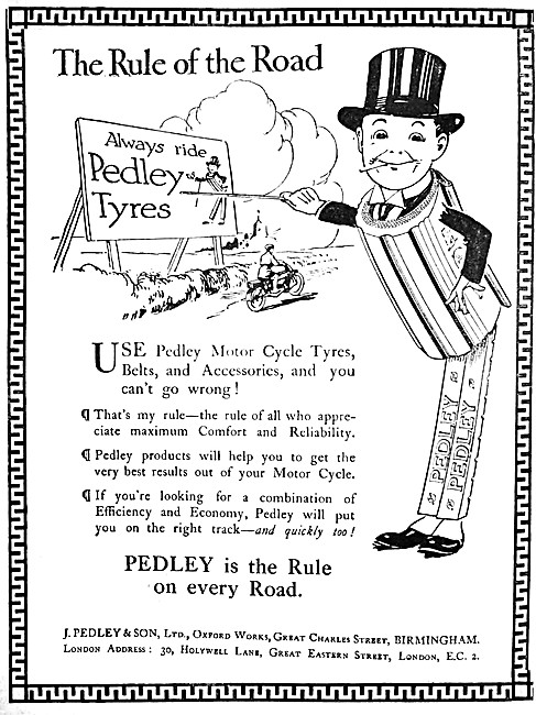 Pedley Motor Cycle Tyres 1918 Advert                             