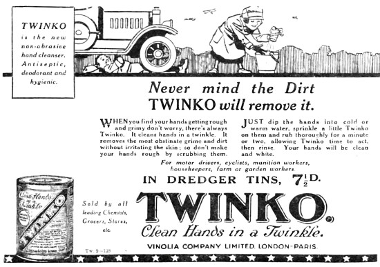 Twinko Hand Cleaner 1918 Advert                                  