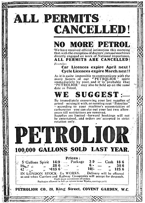 Petrolior Fuel Additive  1917 Petrolior Wartime Petrol Substitute