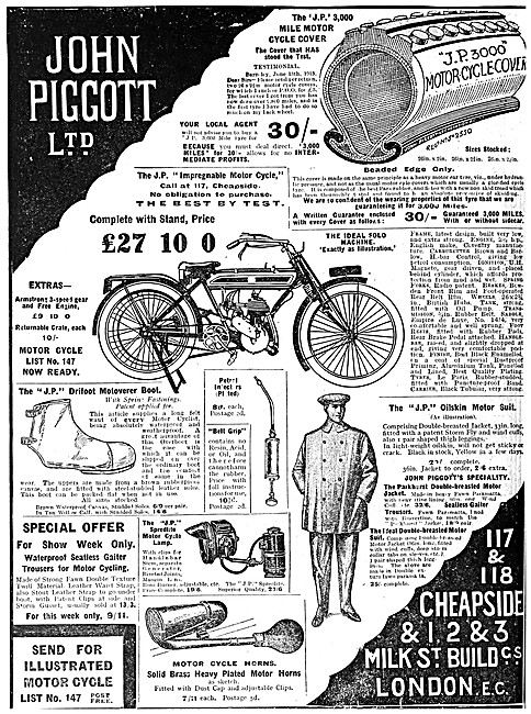 Piggots Motor Cycle & Motorcycle Accessories 1913 Advert         