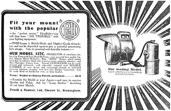 Powell & Hanmer Acetylene Motor Cycle Lamps 1913 Products        