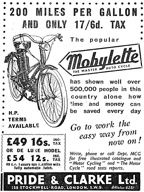 Pride & Clarke Mobylette Moped Sales 1955 Advert                 