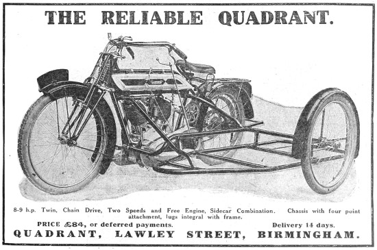 1913 Quadrant 9HP V-Twin Motor Cycle & Sidecar Combination       