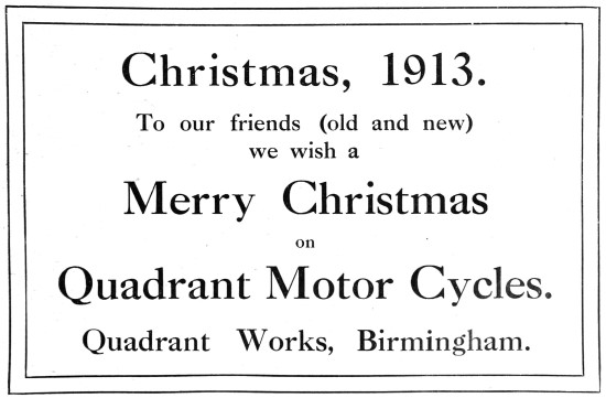 Quadrant Motor Cycles 1913 Seasons Greetings                     