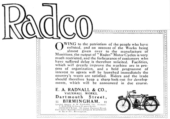 1915 Radco Motor Cycle Advert                                    