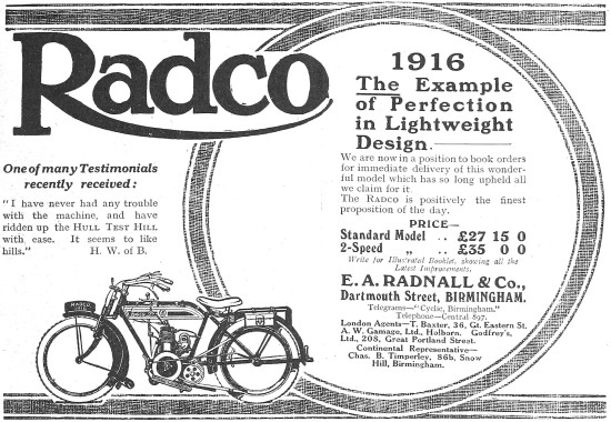 Radco Motor Cycles For 1916                                      