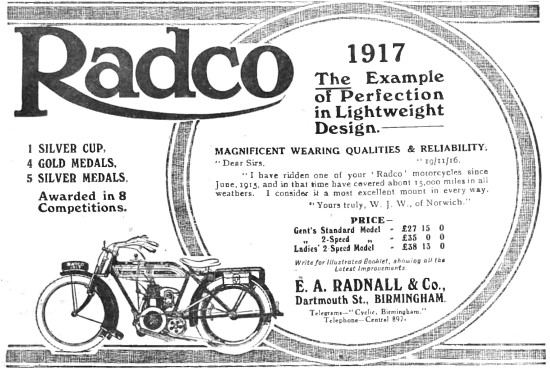 Radco Motor Cycle 1917 Model Range                               
