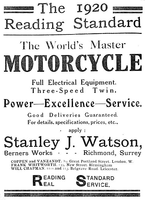 Reading Standard Motor Cycle 1920 Specification                  