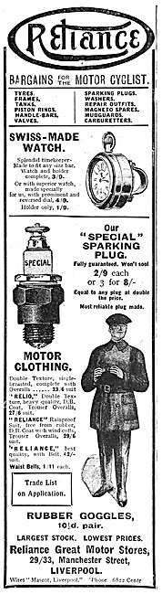 Reliance Spark Plugs & Motorcycle Accessories 1913 Items         