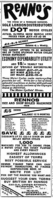 Rennos Motor Cycle Dealership - 232-234 Upper St, Islington. 1931