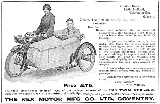 1913 Rex Motor Cycle & Sidecar Combinations                      