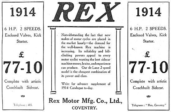 The Rex Range Of Motor Cycles For 1914                           