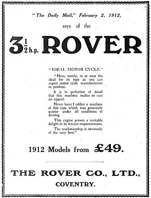 1912 Rover 3.5 HP Motor Cycle                                    