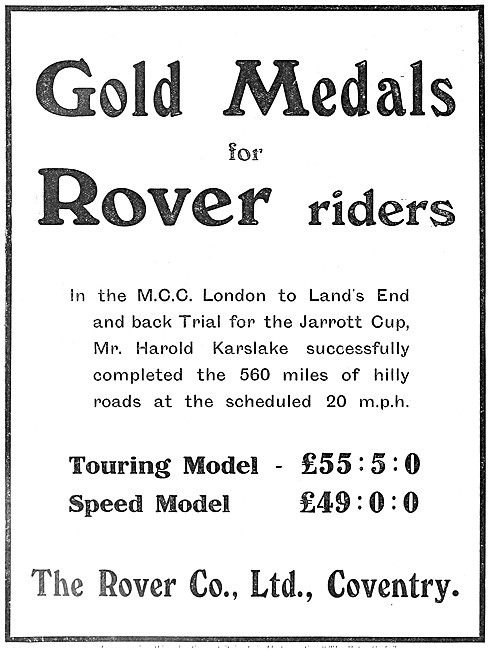 1912 Rover Motor Cycle Models & Prices                           