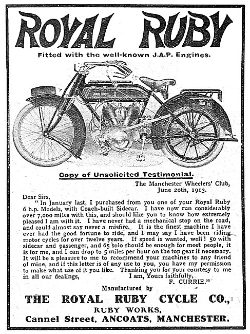 1913 Royal Ruby JAP V-Twin Motor Cycle                           