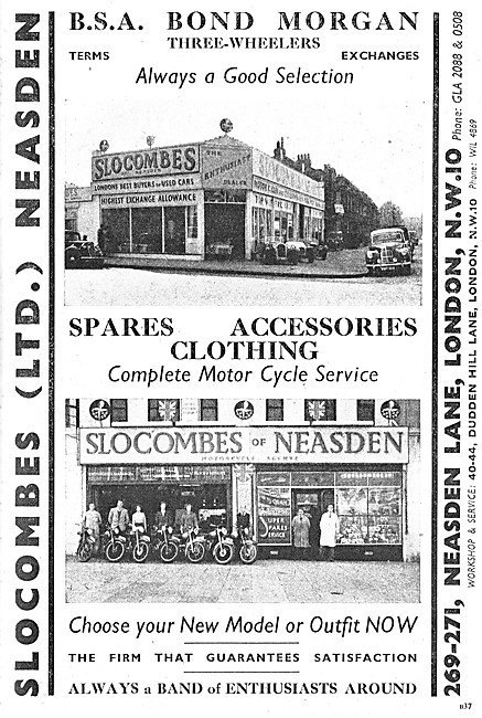 Slocombes Motor Cycle & Three Wheeler Car Sales. Neasden         