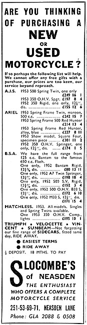 Slocombes Motor Cycle Sales. 251 Neasden Lane, Neasden           