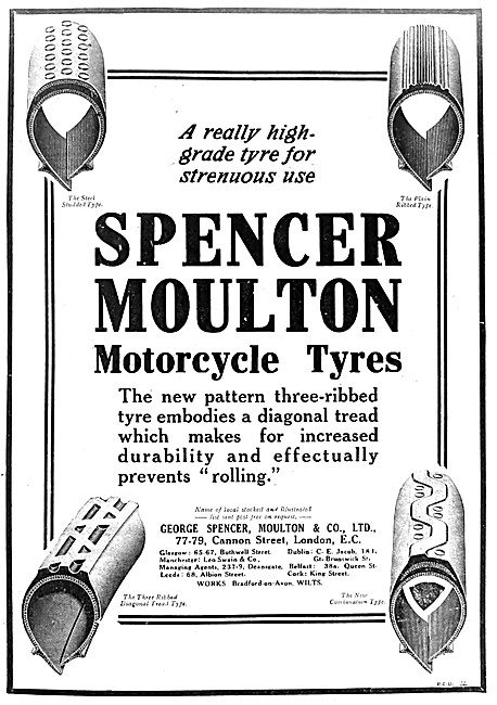 Spencer Moulton Motorcycle Tyres 1914 Advert                     