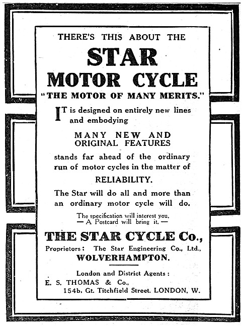 Star Motor Cycles For 1913                                       