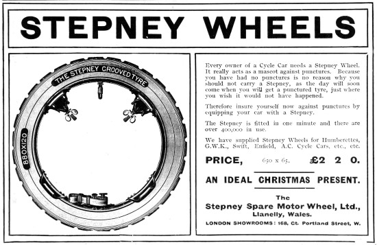 Stepney Motor Cycle Wheels & Tyres 1913 Advert                   