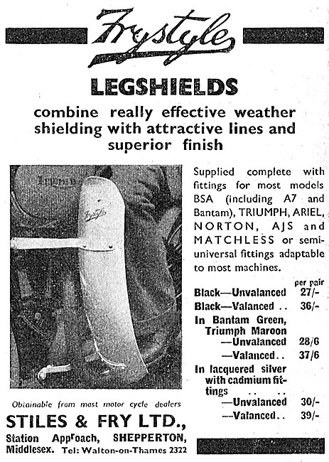 Frystyle Motor Cycle Legshields 1949                             