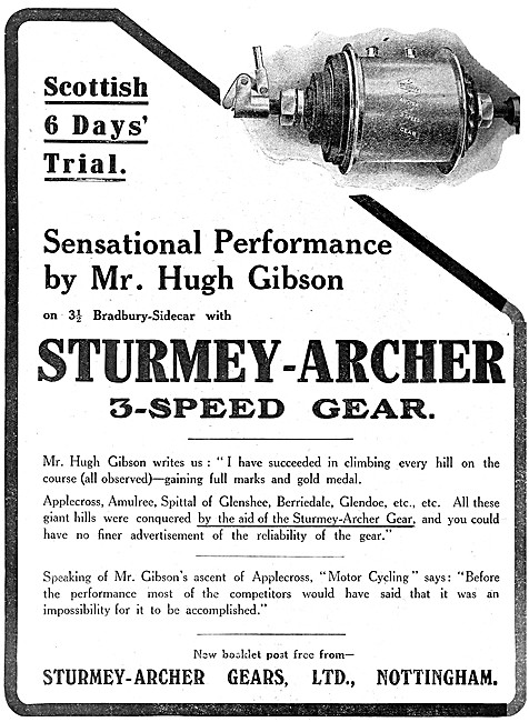 Sturmey-Archer 3-Speed Motor Cycle Gears 1913                    