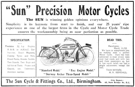 1912 Standard Model Sun Motor Cycle                              