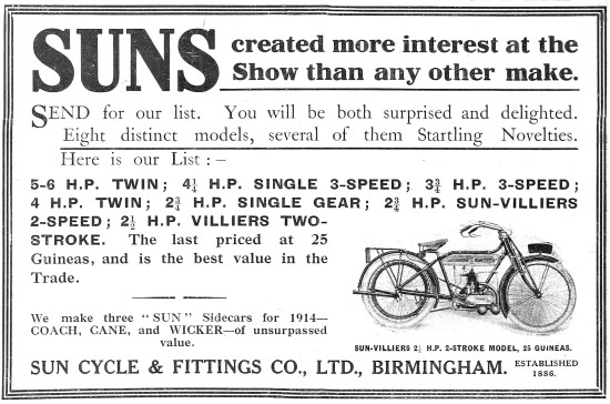 The 1913 Range Of Sun Motor Cycles & Sidecars                    