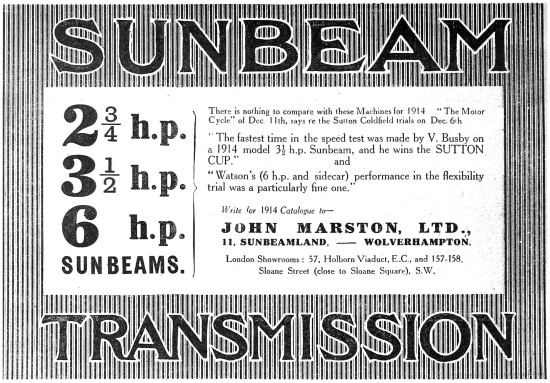 The 1913 Range Of Sunbeam Motor Cycles                           