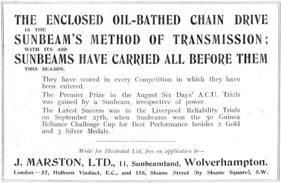 1913 ACU Trials Winning Sunbeam Motor Cycles                     