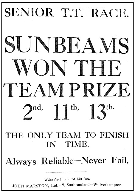 Sunbeam 1914 TT Team Prize Winning Motor Cycles                  