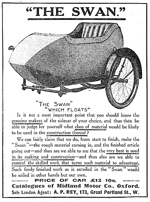 1913 Swan Sidecar Advert - The Swan Sidecar                      