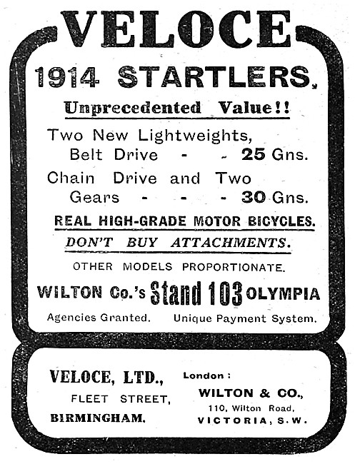 The 1914 Range Of Velocette Motor Cycles                         