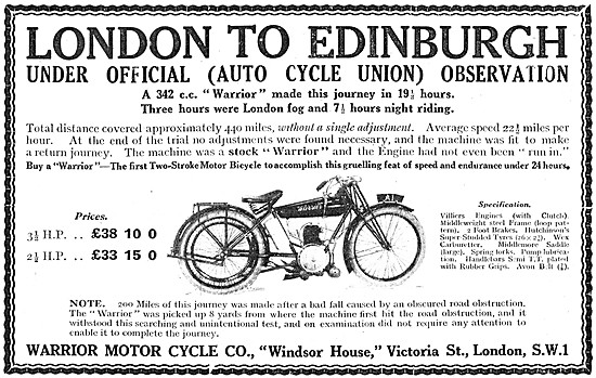1923 Warrior 342cc Motor Cycles                                  
