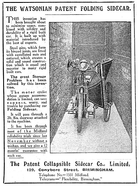 The 1913 Watsonian Patent Folding Sidecar                        