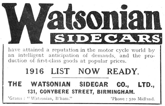 1916 Watsonian Sidecars                                          