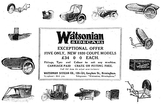 The 1921 Range Of Watsonian Sidecars                             