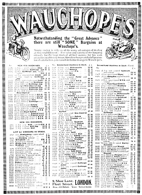 Wauchopes Motor Cycle Sales & Service 1916 Advert                