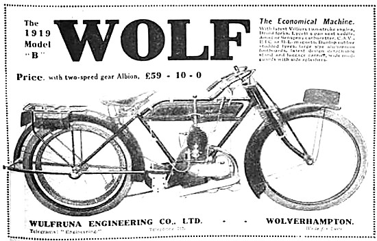 1919 Wolf Model B Motor Cycle Advert                             