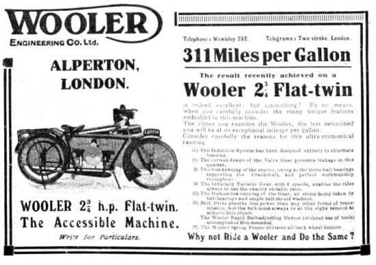 1919 Wooler 2.5 HP Flat Twin Motor Cycle                         